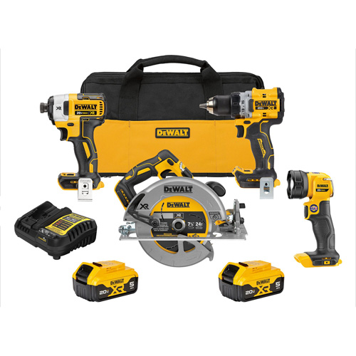 Ensemble de quatre outils combin&eacute;s sans fil et sans balai XR, Lithium-ion, 20 V NTL Industrial