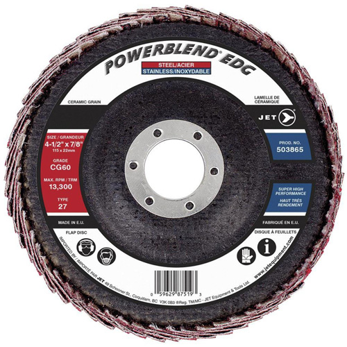 POWERBLEND EDG Flap Disc, 4-1/2" x 7/8", Type 27, CG60 Grit, Ceramic NTL Industrial