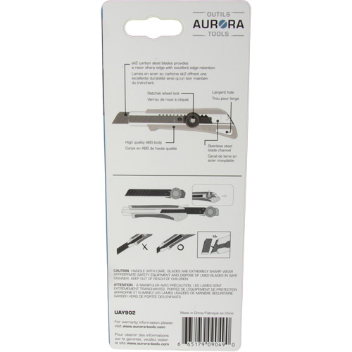 Couteau professionnel de 18 mm avec verrouillage &agrave; cliquet, Acier inoxydable, Robuste, Prise en Plastique NTL Industrial