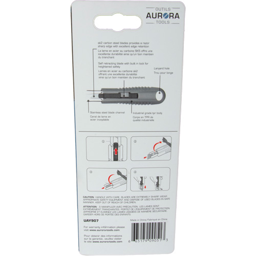 Couteau de s&eacute;curit&eacute; r&eacute;tractable standard, Acier inoxydable, Prise en Caoutchouc NTL Industrial