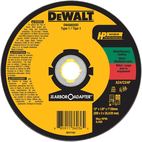High Performance Cutting Wheel for Circular Saws, 12" x 1/8" Arbor, Aluminum Oxide NTL Industrial