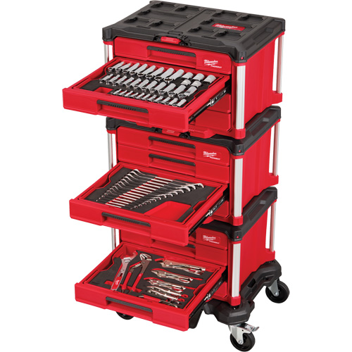 366-Piece Master Mechanics Hand Tool Set with PACKOUT Drawers & Dolly, 16-3/10" x 22-1/5" x 48-5/8", Black/Red NTL Industrial