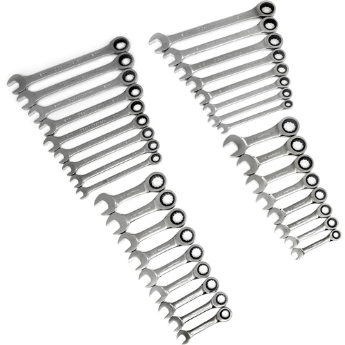 72-Tooth 12 Point Standard & Stubby Wrench Set, Ratcheting Combination, 34 Pieces, Imperial and Metric NTL Industrial