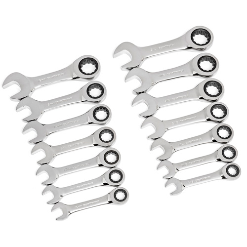 72-Tooth 12 Point Stubby Wrench Set, Ratcheting Combination, 14 Pieces, Imperial and Metric NTL Industrial