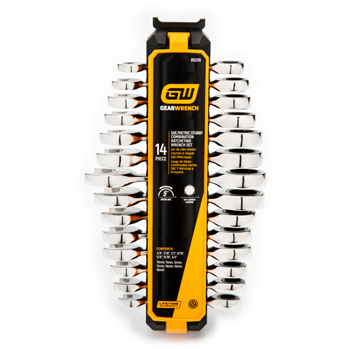 72-Tooth 12 Point Stubby Wrench Set, Ratcheting Combination, 14 Pieces, Imperial and Metric NTL Industrial