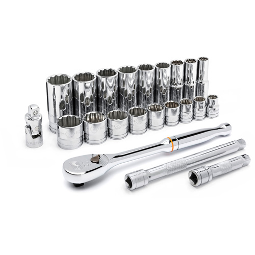 12 Point SAE Mechanics Tool Set, 22 Pcs, 3/8" Drive Size, Deep NTL Industrial