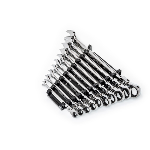 Jeu de cl&eacute;s SAE &agrave; 12 pans et 90 dents, T&ecirc;te articul&eacute;e/Combinaison &agrave; cliquet, 10 morceaux, Imp&eacute;rial NTL Industrial