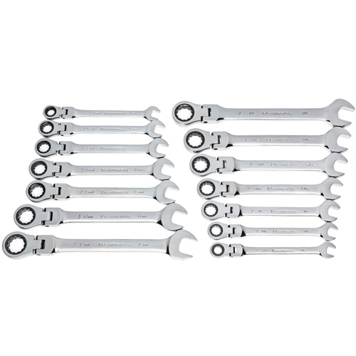72-Tooth 12 Point Wrench Set, Flex Head/Ratcheting Combination, 14 Pieces, Imperial and Metric NTL Industrial