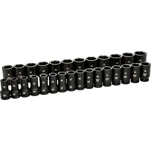 6 Point Metric Socket Set, 28 Pcs, Impact, 3/4" Drive Size, Deep NTL Industrial