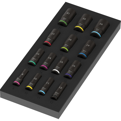Insert en mousse pour jeu de douilles profondes Impaktor 1 Zyklop B, 15 Mcx, Chocs, Prise de 3/8", Profond NTL Industrial