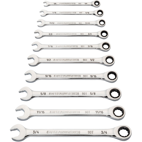 90-Tooth 12-Point Wrench Set, Ratcheting Combination, 10 Pieces, Imperial NTL Industrial