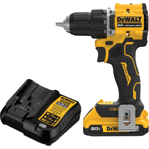 ATOMIC COMPACT SERIES Brushless Cordless Drill/Driver Kit, Lithium-Ion, 20 V, 1/2" Chuck NTL Industrial