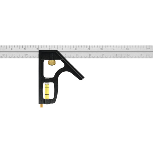 Heavy-Duty Combination Square with Auto-Lock Blade, 12" L, 1/8"/1/16"/1/32" Graduations, Stainless Steel NTL Industrial
