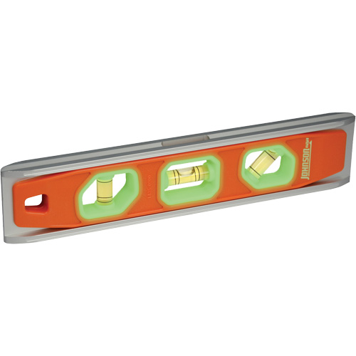 Glo-View&reg; Torpedo Level, 9" L, Aluminum, 3 Vials, Magnetic NTL Industrial