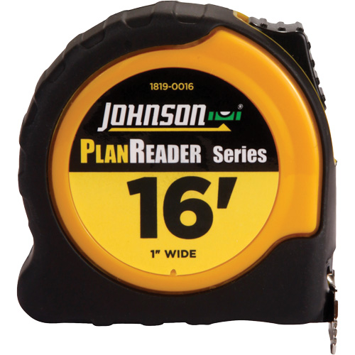 Plan Reader Power Tape with Steel Belt Clip, 1" x 16', 1/16" Graduations NTL Industrial