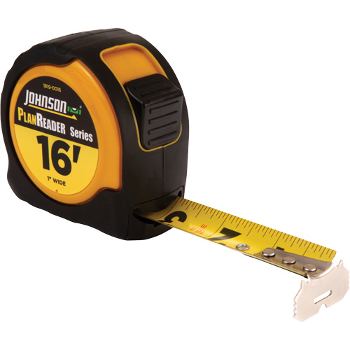 Plan Reader Power Tape with Steel Belt Clip, 1" x 16', 1/16" Graduations NTL Industrial