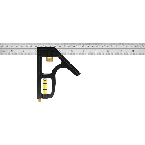 Heavy-Duty Inch/Metric Combination Square, 12" L, 1/8"/1/16"/1/32" Graduations, Stainless Steel NTL Industrial