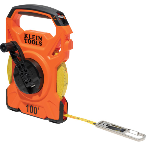 Open Reel Tape Measure with Single Hook & Carabiner, 1/2" x 100', 1/10" Graduations NTL Industrial