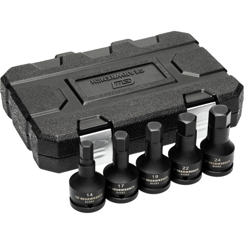 Metric Impact Bit Socket Set with Blow Mold Case, Hex, 3/4" Drive, 5 Pcs NTL Industrial