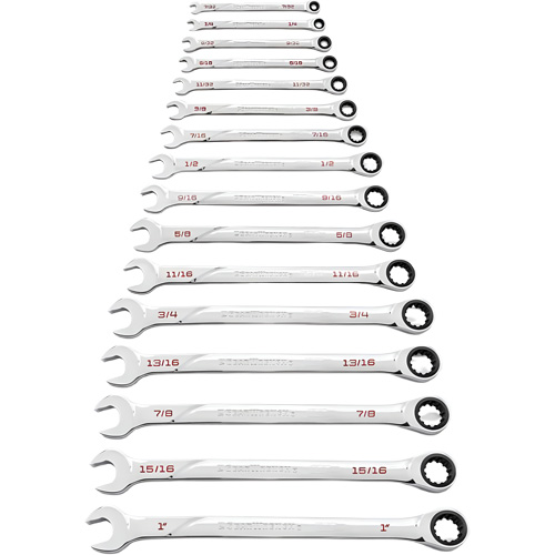 Jeu de cl&eacute;s SAE 120XP Universal Spline XL, Combinaison &agrave; cliquet, 16 morceaux, Imp&eacute;rial NTL Industrial