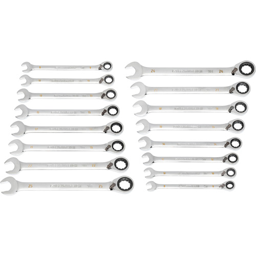 90-Tooth 12-Point Reversible Wrench Set, Ratcheting Box, 16 Pieces, Metric NTL Industrial