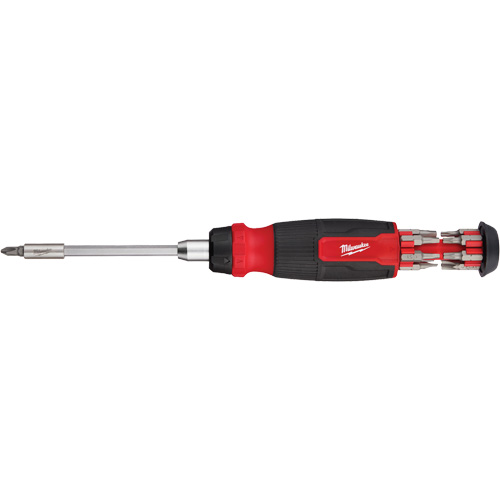 14-in-1 Ratcheting 1/4" Drive Multi-Bit Screwdriver, 10-11/100" L, Cushion Grip Handle NTL Industrial