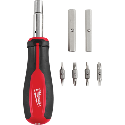 11-in-1 Magnetic 1/4" & 3/8" Drive Multi-Bit Screwdriver, 8" L, Cushion Grip Handle NTL Industrial
