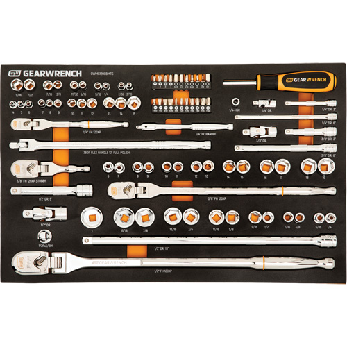 1/4", 3/8" & 1/2" Drive 120XP Mechanics Tool Set in Foam Tray, 89 Pcs NTL Industrial