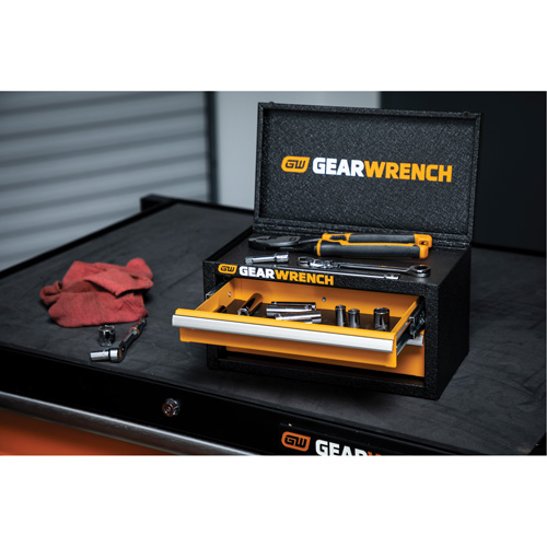 Heavy Gauge Mini Toolbox, 6" W, 2 Drawers, Black/Orange NTL Industrial