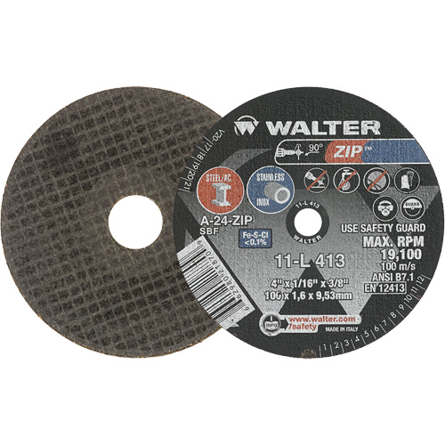 Zip Cut-Off Wheel, 4" x 1/16", 3/8" Arbor, Type 1, Aluminum Oxide, 19100 RPM NTL Industrial