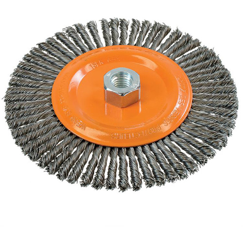 Stringer Bead Knotted Wire Brush, 6-7/8" Dia., 0.02" Fill, 5/8"-11 Arbor, Steel NTL Industrial