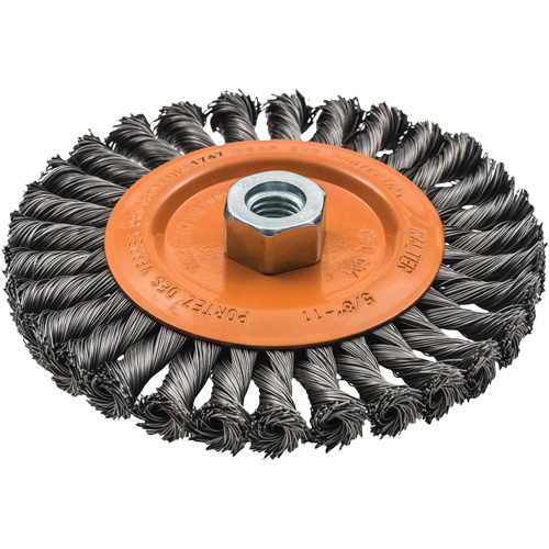 Brosse rotative &agrave; fils nou&eacute;s large, Arbre 5/8"-11, Acier NTL Industrial
