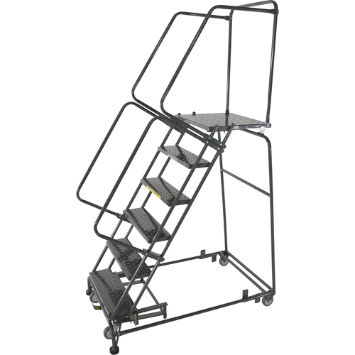 Weight Actuated Lockstep Rolling Ladders, 9 Steps, 24" Step Width, 90" Platform Height, Steel NTL Industrial