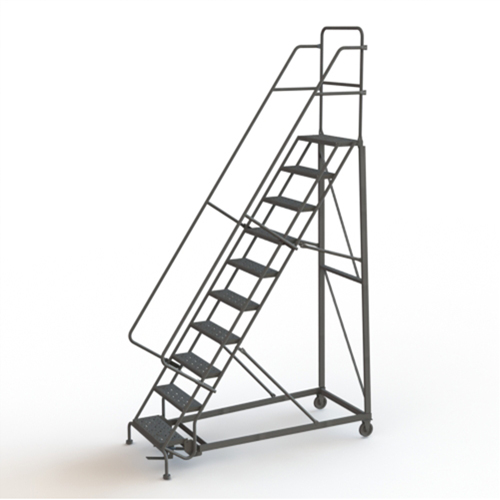 &eacute;chelles roulantes robustes, 10 marches, Largeur de la marche 24", Hauteur de la plateforme 100", Acier NTL Industrial