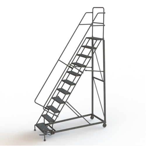Heavy Duty Rolling Ladder, 11 Steps, 24" Step Width, 110" Platform Height, Steel NTL Industrial