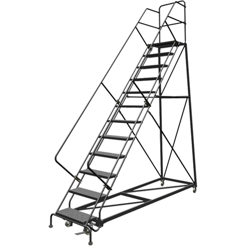 Safety Slope Rolling Ladder, 12 Steps, Perforated, 50° Incline, 120" High NTL Industrial