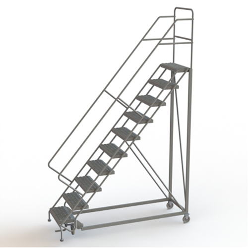 Safety Slope Rolling Ladder, 10 Steps, Serrated, 50° Incline, 100" High NTL Industrial