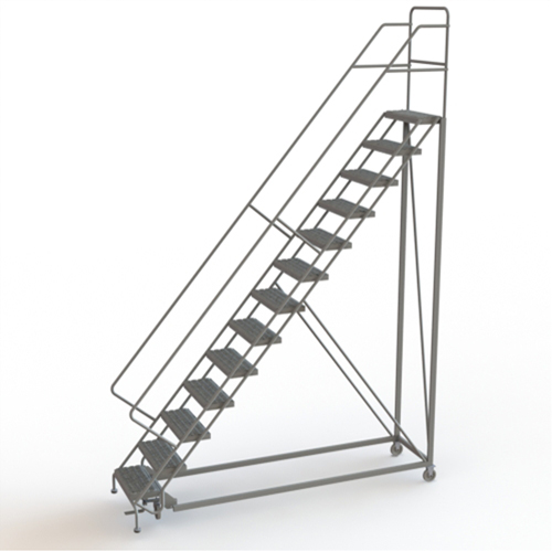 Safety Slope Rolling Ladder, 13 Steps, Serrated, 50° Incline, 130" High NTL Industrial