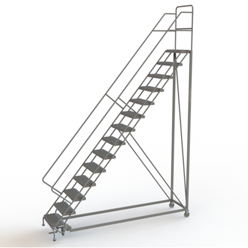 Safety Slope Rolling Ladder, 14 Steps, Serrated, 50° Incline, 140" High NTL Industrial