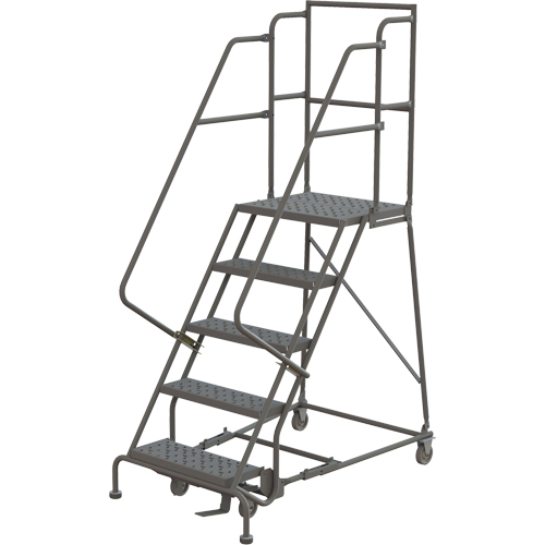 Escabeaux roulants &agrave; dessus profond, 5 marches, Largeur de la marche 16", Hauteur de la plateforme 50", Acier NTL Industrial