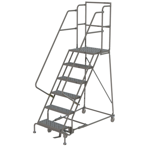 Deep Top Step Rolling Ladder, 7 Steps, 16" Step Width, 70" Platform Height, Steel NTL Industrial
