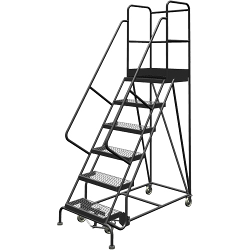 Deep Top Step Rolling Ladder, 6 Steps, 24" Step Width, 60" Platform Height, Steel NTL Industrial