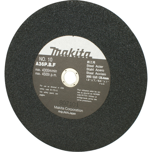 Meule abrasive pour scies &agrave; tronçonner et meuleuses dangle, 12" x 7/64", Arbre de 1", 4500 Tr/min NTL Industrial