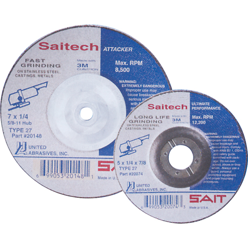 Saitech Ultimate Performance Grinding Wheel, 4" x 1/4", 3/8" Arbor, Aluminum Oxide, Type 27 NTL Industrial