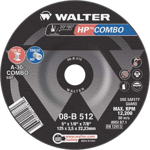 Meule combin&eacute;e HP Combo &agrave; moyeu d&eacute;port&eacute;, 5" x 1/8", Arbre de 7/8", Type 27 NTL Industrial