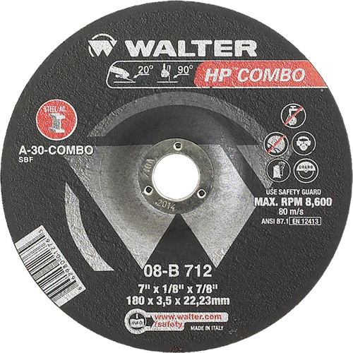 HP Combo Depressed Center Combination Wheel, 7" x 1/8", 7/8" Arbor, Type 27 NTL Industrial