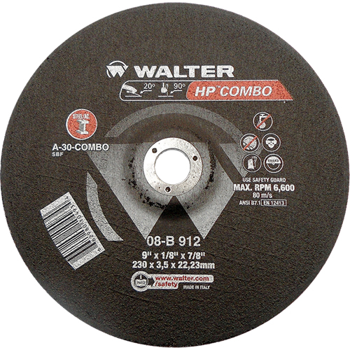 HP Combo Depressed Center Combination Wheel, 9" x 1/8", 7/8" Arbor, Type 27 NTL Industrial