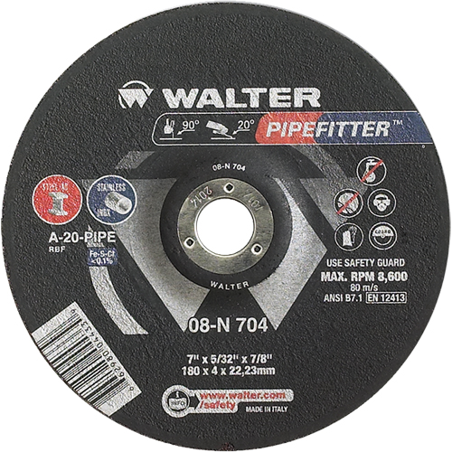 Meule PIPEFITTER, 7" x 5/32", Arbre 7/8", Type 27 NTL Industrial