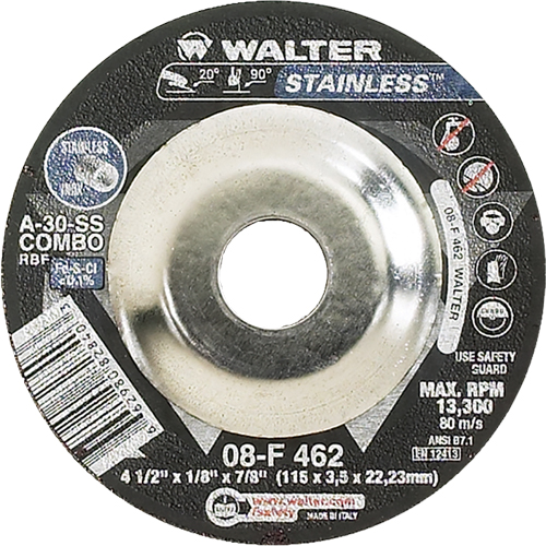 Depressed Centre Grinding Wheels - Stainless Type 27, 4-1/2" x 1/8", 7/8" Arbor, Type 27 NTL Industrial