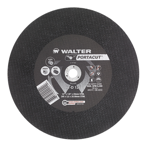 Meule &agrave; tronçonner rapide en acier inoxydable Portacut, 12" x 1/8", Arbre de 7/8", Type 1, Carbure de silicium, 6300 Tr/min NTL Industrial